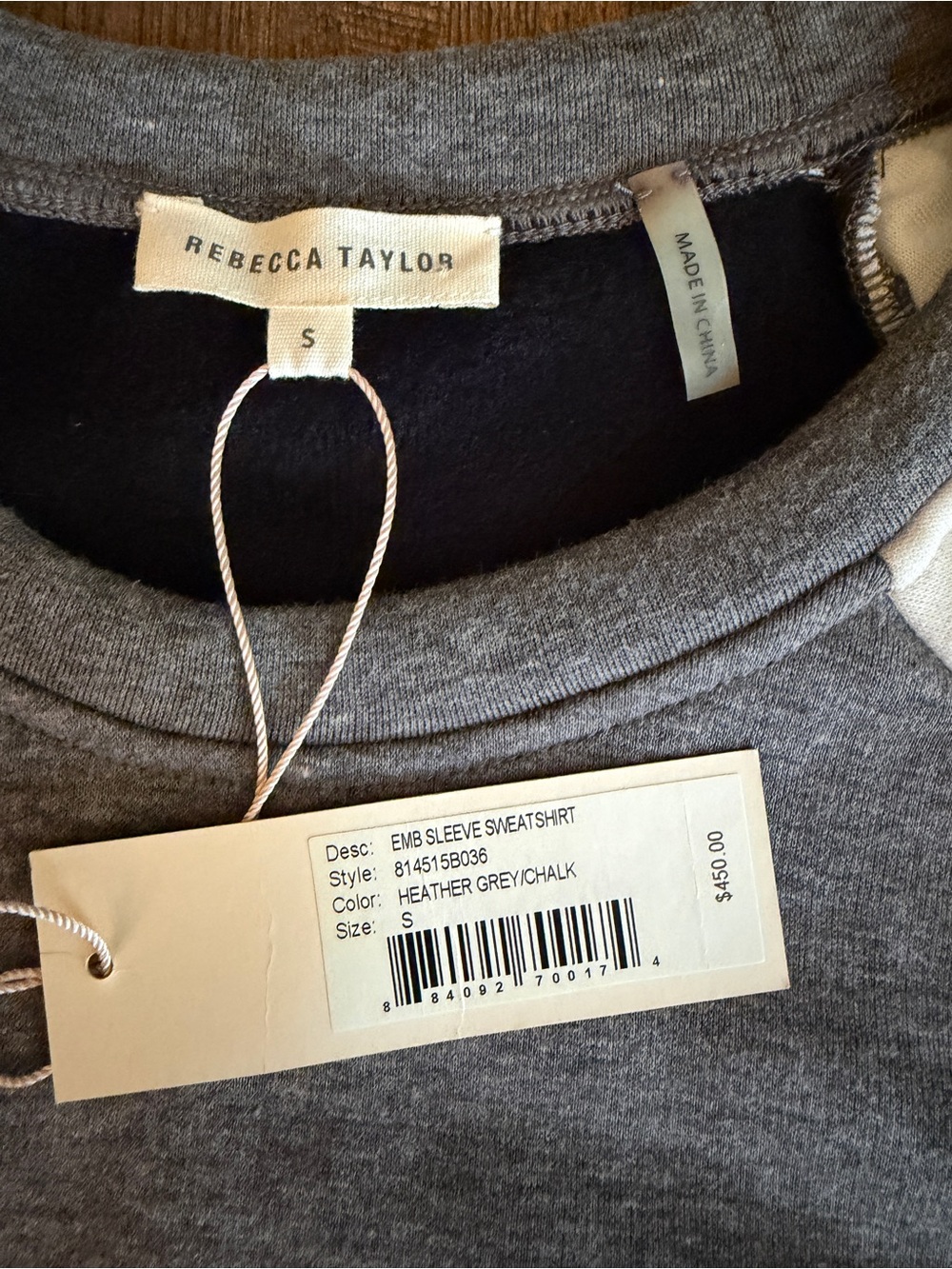 NWT Rebecca Taylor Embellished Sleeve Sweatshirt Small Gray Ivory Sequin Floral - Picture 2 of 4